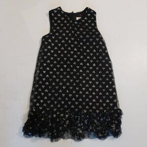 Kids Girls Milly Minis Black Silver Heart Ruffled Hem Sleeveless Dress 6